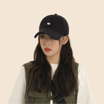 Bear Embroidered Baseball Cap – Unisex Wide Brim Dad Hat