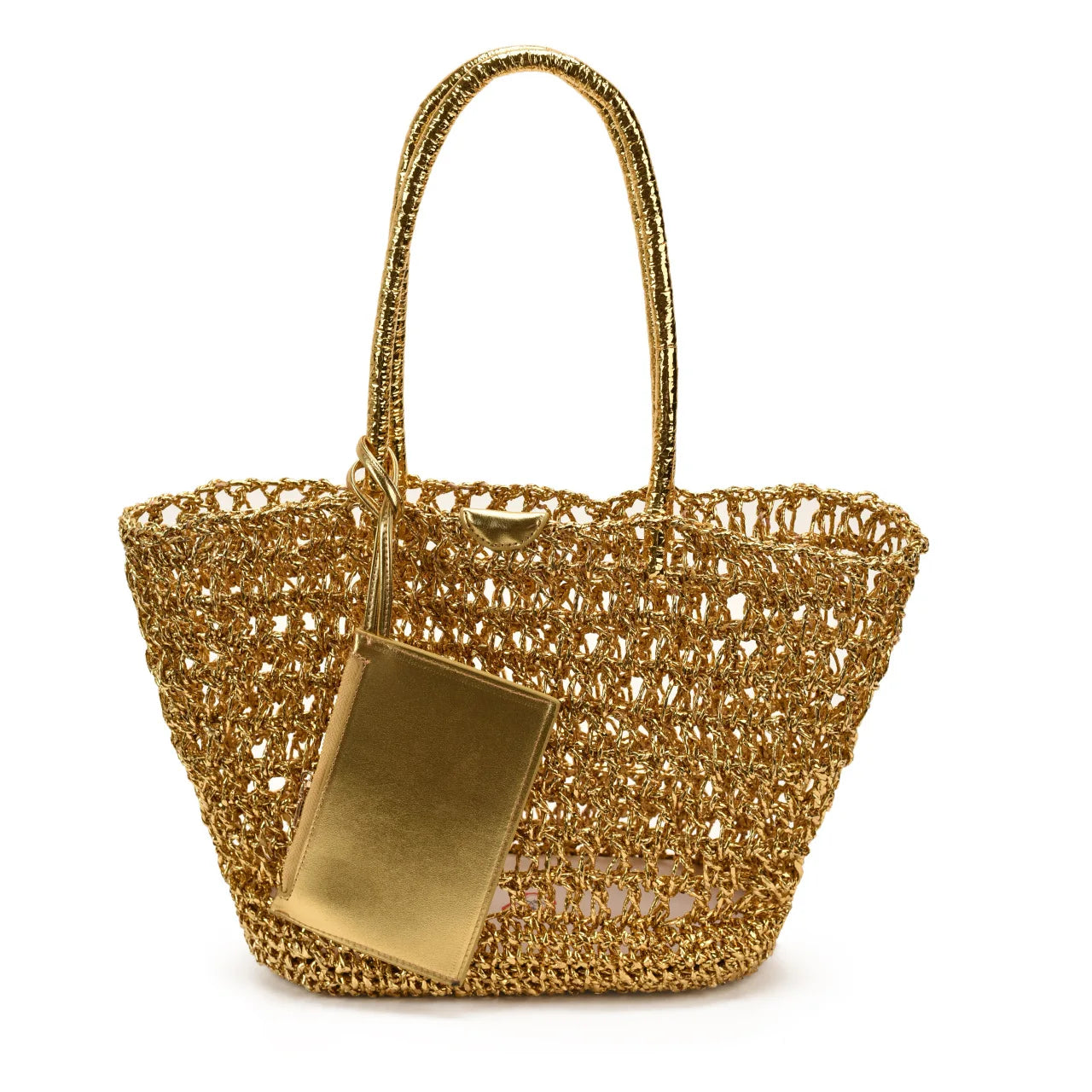 Gold Woven Tote Bag - Large Capacity Hollow Shoulder Bag for Women