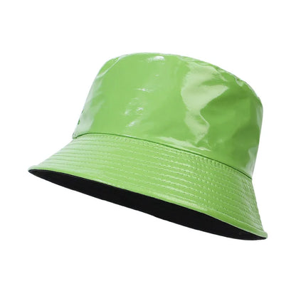 Shiny PU Leather Bucket Hat – Unisex Waterproof Cap