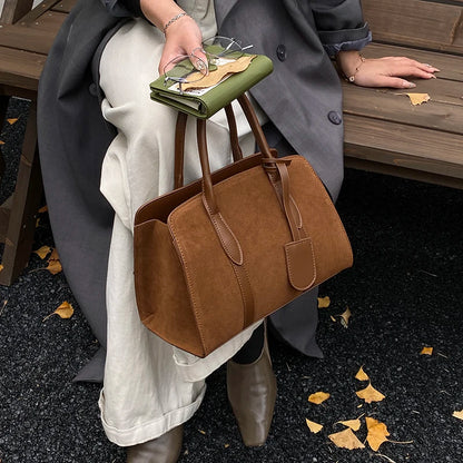 Moods Luxury Designer Top-Handle Boston Bags Women Pu Suede Pure Color Big Capacity Shopper Shoulder