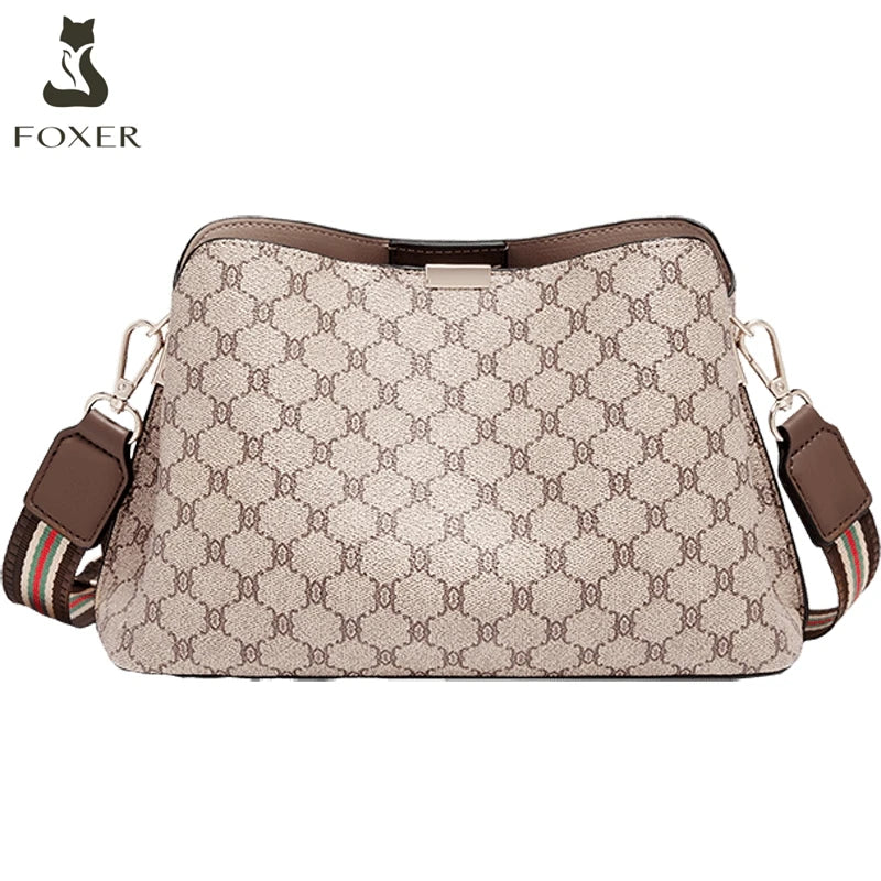 FOXER Monogram Women Shoulder Tote Bag 2026 Fashion Commuter Female Large Crossbody Purse for Mom