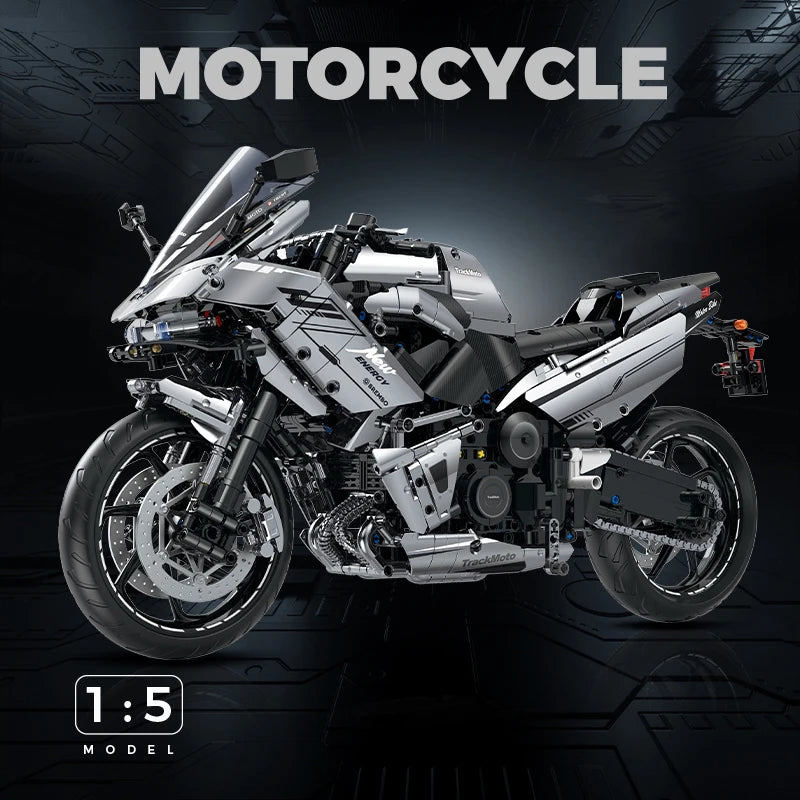 MOC Motorcycle Building Block Set – 1:5 Scale Road Racing Bike, 2156 Pieces