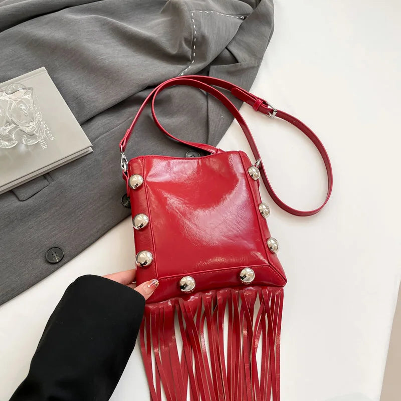Tassel Rivet Shoulder Bag for Women – Compact Phone Purse