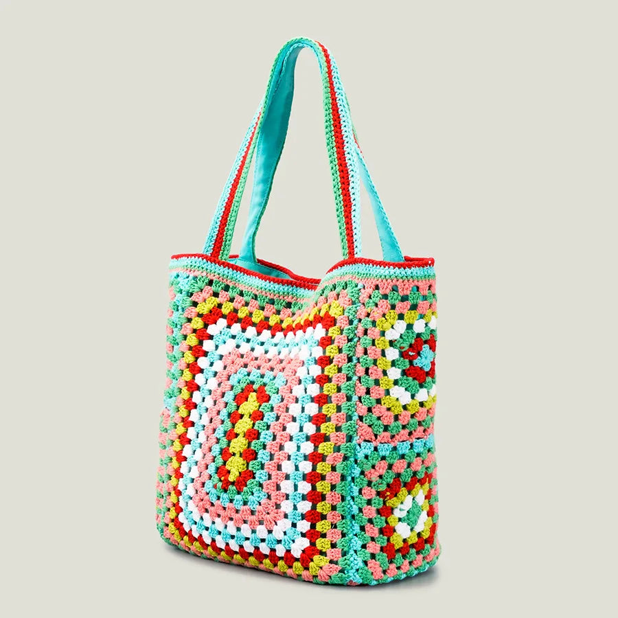 Bohemian Paisley Crochet Women Shoulder Bags Knitting Large Tote Bag Casual Lady Handbags Big