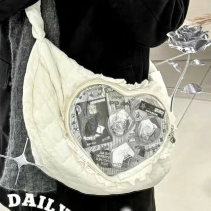 Kawaii Lolita Ita Bag Heart Window Pleated Drawstring Shoulder Bag