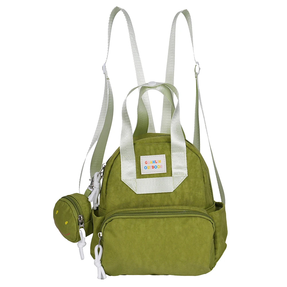 Mini Nylon Backpack with Detachable Smile Coin Purse – Multi-Pocket Daypack