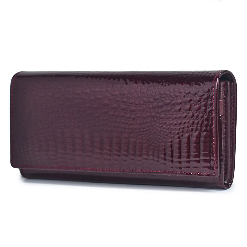 Patent Leather Crocodile Embossed Clutch Wallet for Women – Cowhide Long Purse