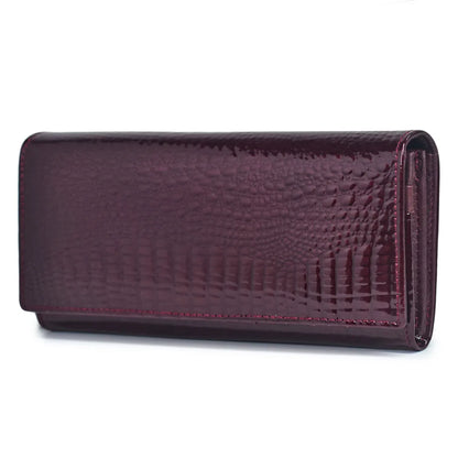 Patent Leather Crocodile Embossed Clutch Wallet for Women – Cowhide Long Purse