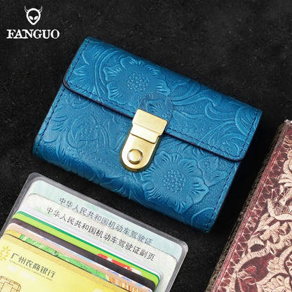 Genuine Leather Floral Embossed Wallet – Multi-Slot Card Holder