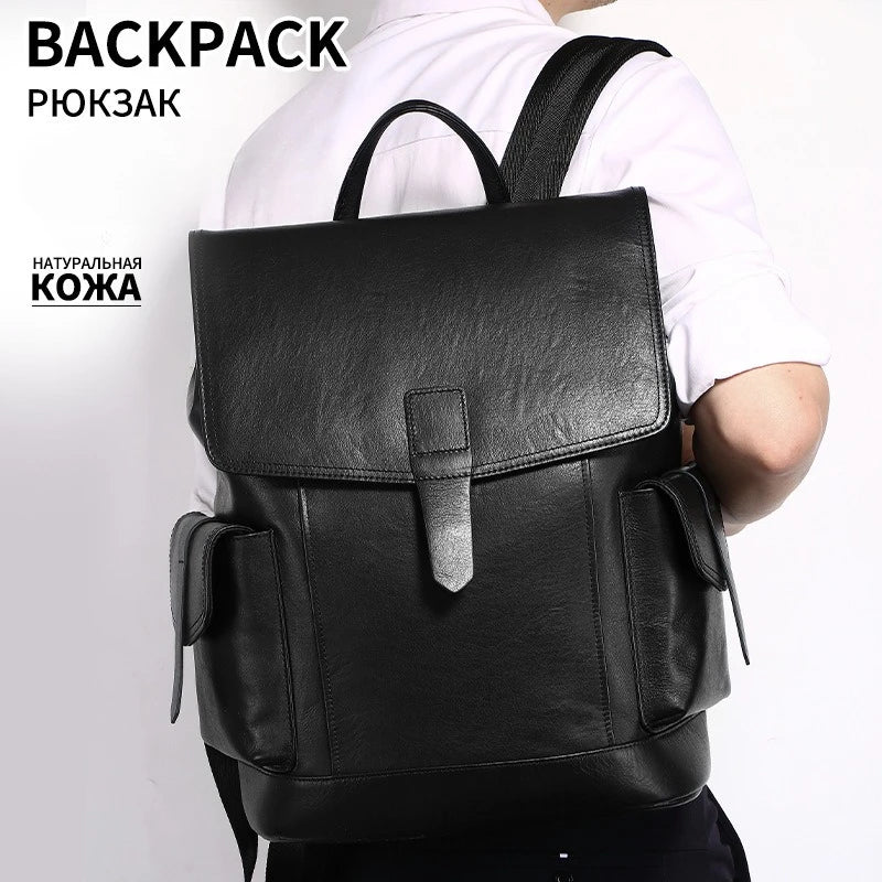 Cowhide Leather Men's Backpack – Large 15" Laptop School & Travel Bag