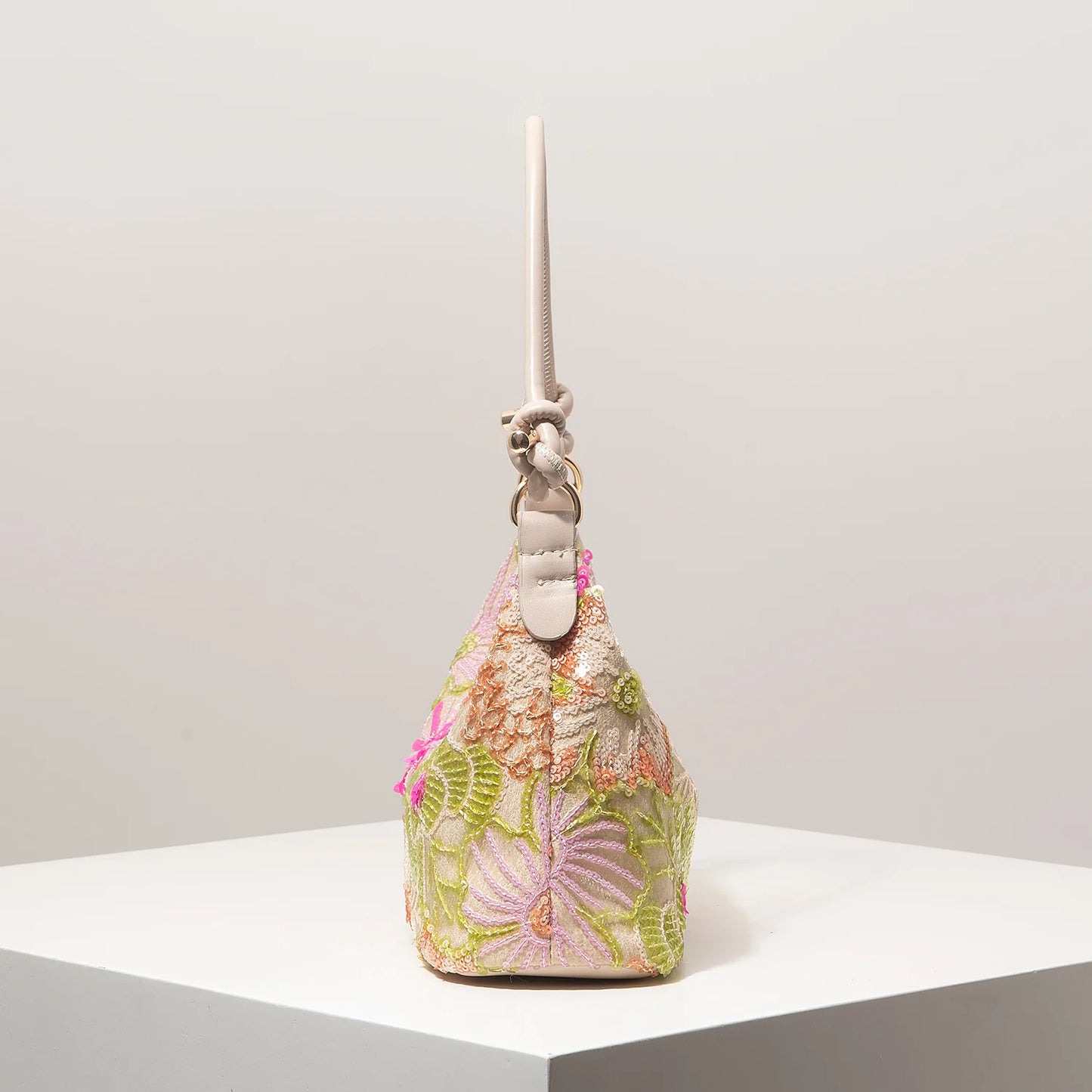Sequin Floral Embroidery Shoulder Bag for Women