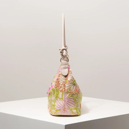Sequin Floral Embroidery Shoulder Bag for Women