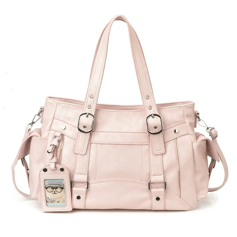Y2K Large Tote Bag for Women – PU Leather Harajuku Shoulder Handbag