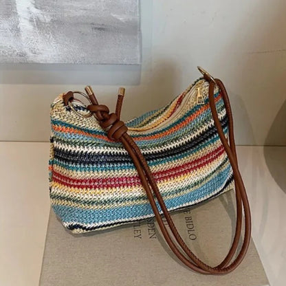 Bohemian Straw Crossbody Bag – Woven Beach Shoulder Bag for Women