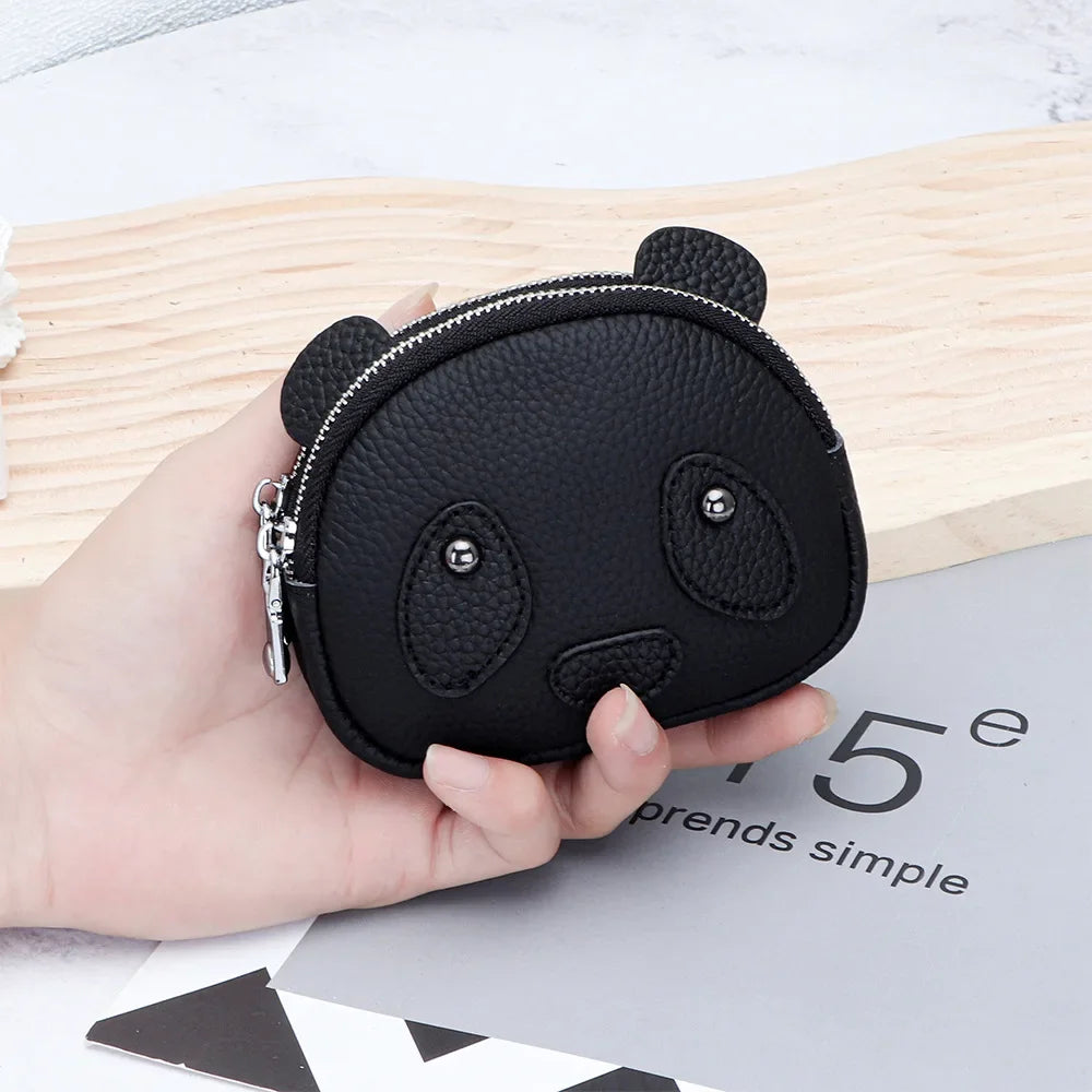 Panda Coin Purse – Genuine Cowhide Leather Double Zipper Wallet