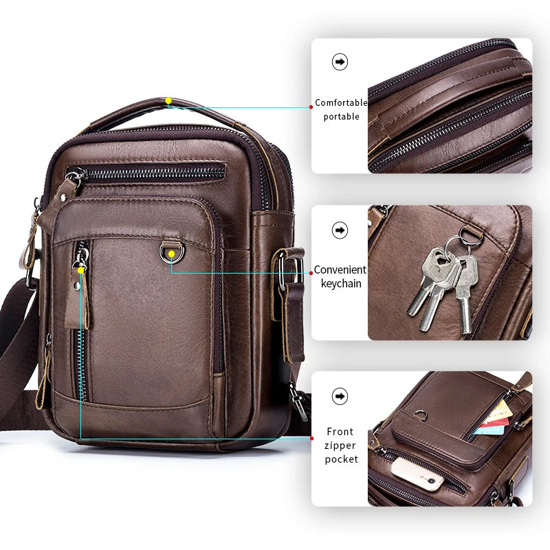 Genuine Leather Men's Crossbody Shoulder Bag – Multifunctional