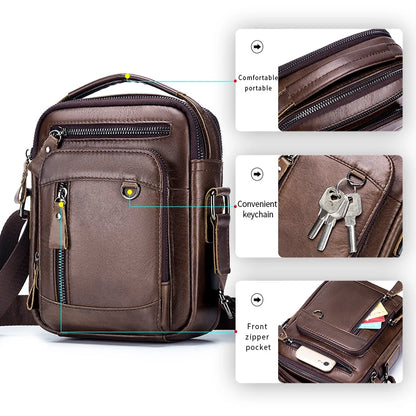 Genuine Leather Men's Crossbody Shoulder Bag – Multifunctional
