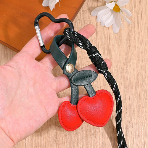 Cherry Leather Keychain – Cute Fruit Pendant for Women
