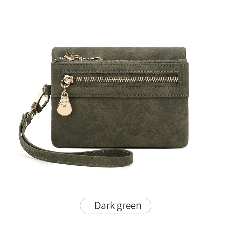 Women's Wristlet Wallet – Short PU Leather Zipper Coin Purse with Card Slots