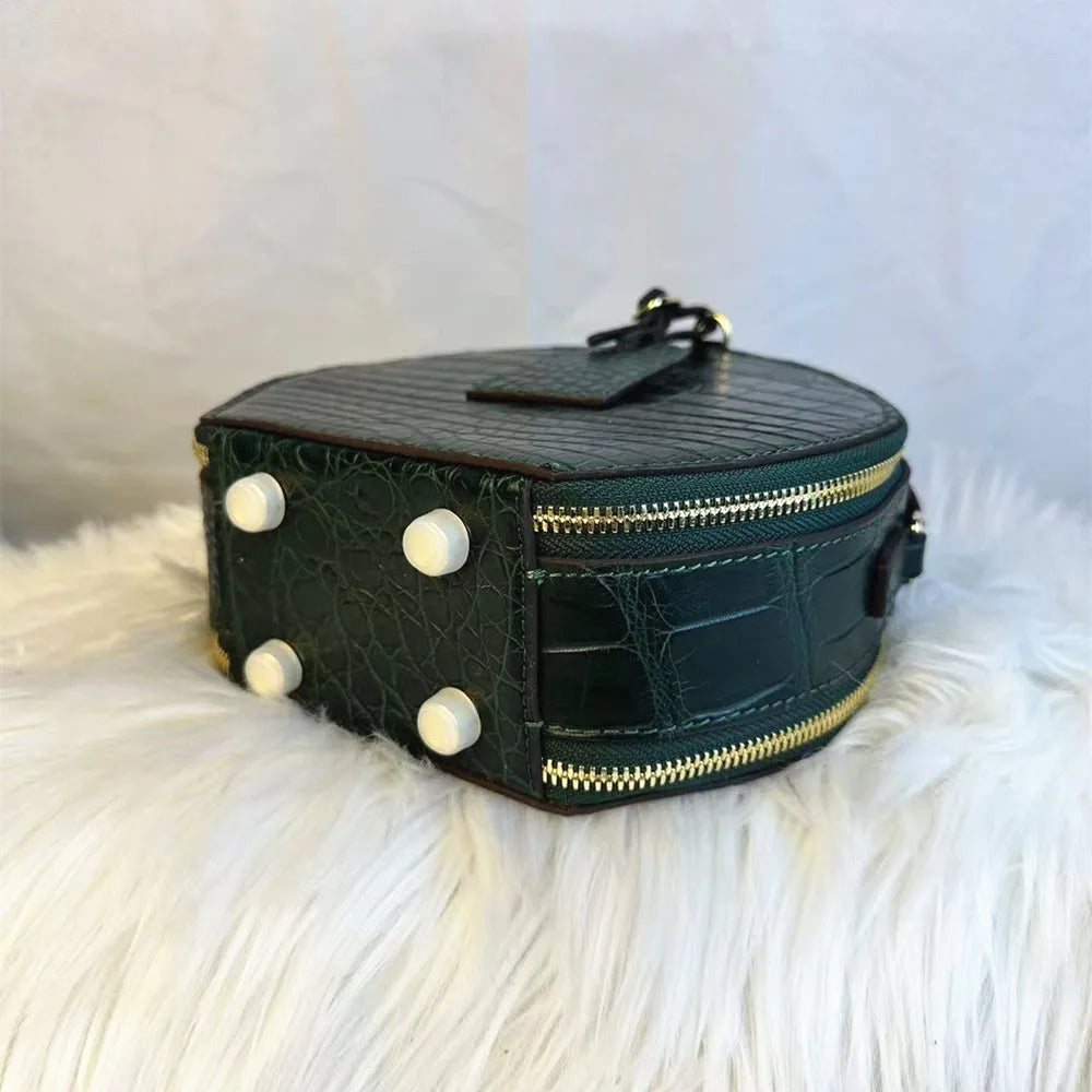 Crocodile Leather Round Bag – Green Women's Crossbody
