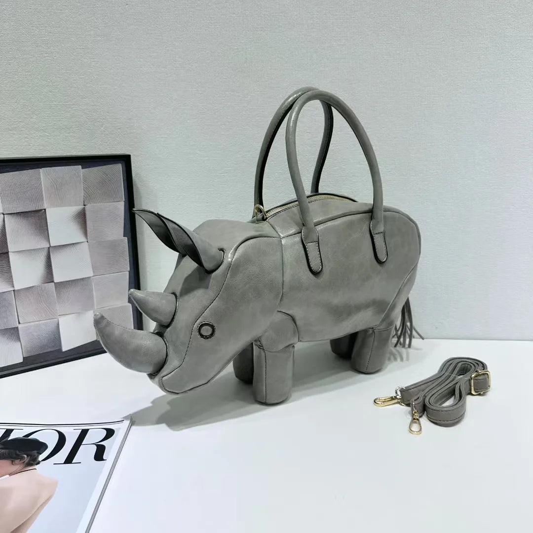 Creative Rhinoceros Design Women Shoulder Bags Cute Novelty Bag Luxury Pu Leather Crossbody Funny