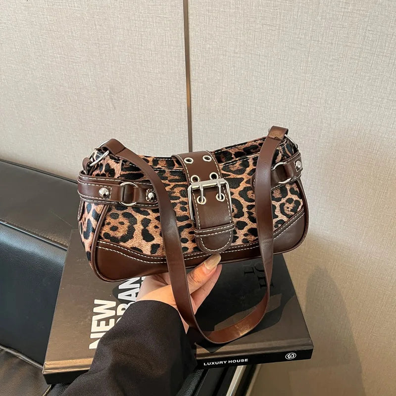 Retro Leopard Print Shoulder Bag for Women – Soft PU Underarm Handbag