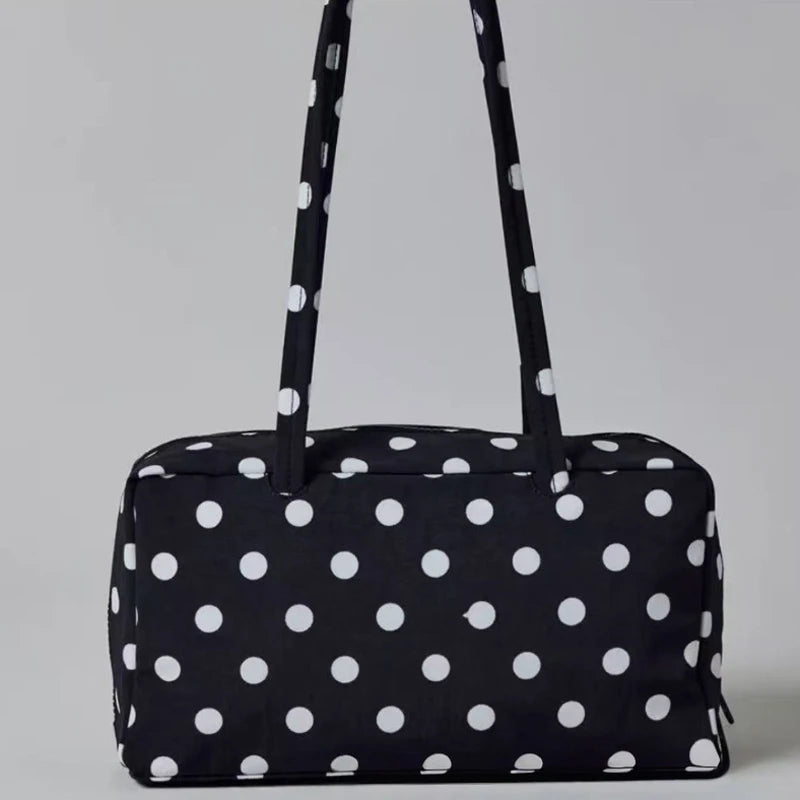 Polka Dot Shoulder Bag – Lightweight Nylon Handbag for Women