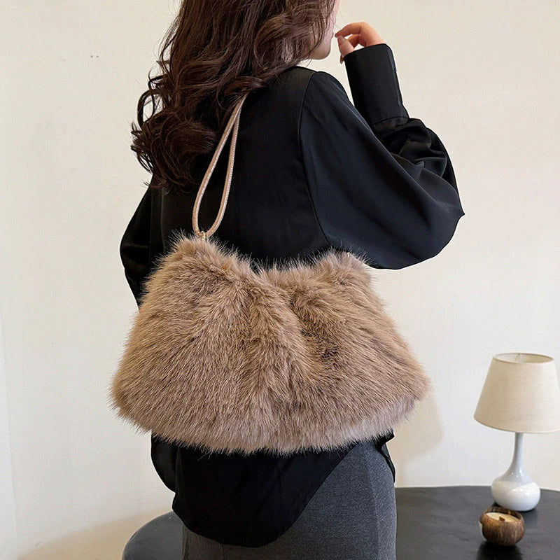 Faux Rabbit Fur Plush Shoulder Bag – Women's Luxury Tote