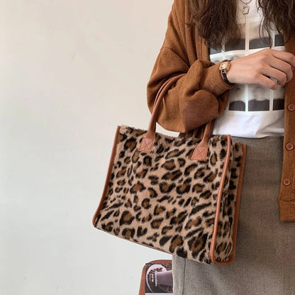 Fluffy Cow Print Tote Bag – Women's Soft Plush Handbag