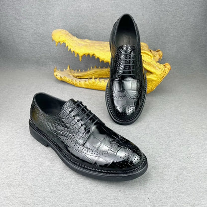 Crocodile Leather Men's Derby Brogue Shoes – Luxury Lace-Up