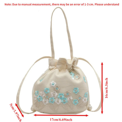 Floral Embroidery Drawstring Bucket Bag – Chinese Crossbody Handbag