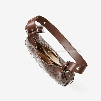 Vintage Crocodile Pattern Shoulder Bag - Half Moon Leather Crossbody for Women