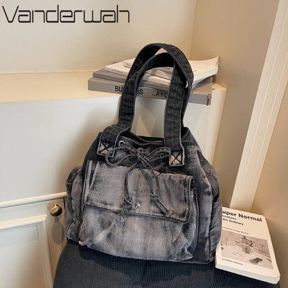 Denim Crossbody Tote Bag for Women – Large Capacity Retro Shoulder Bag