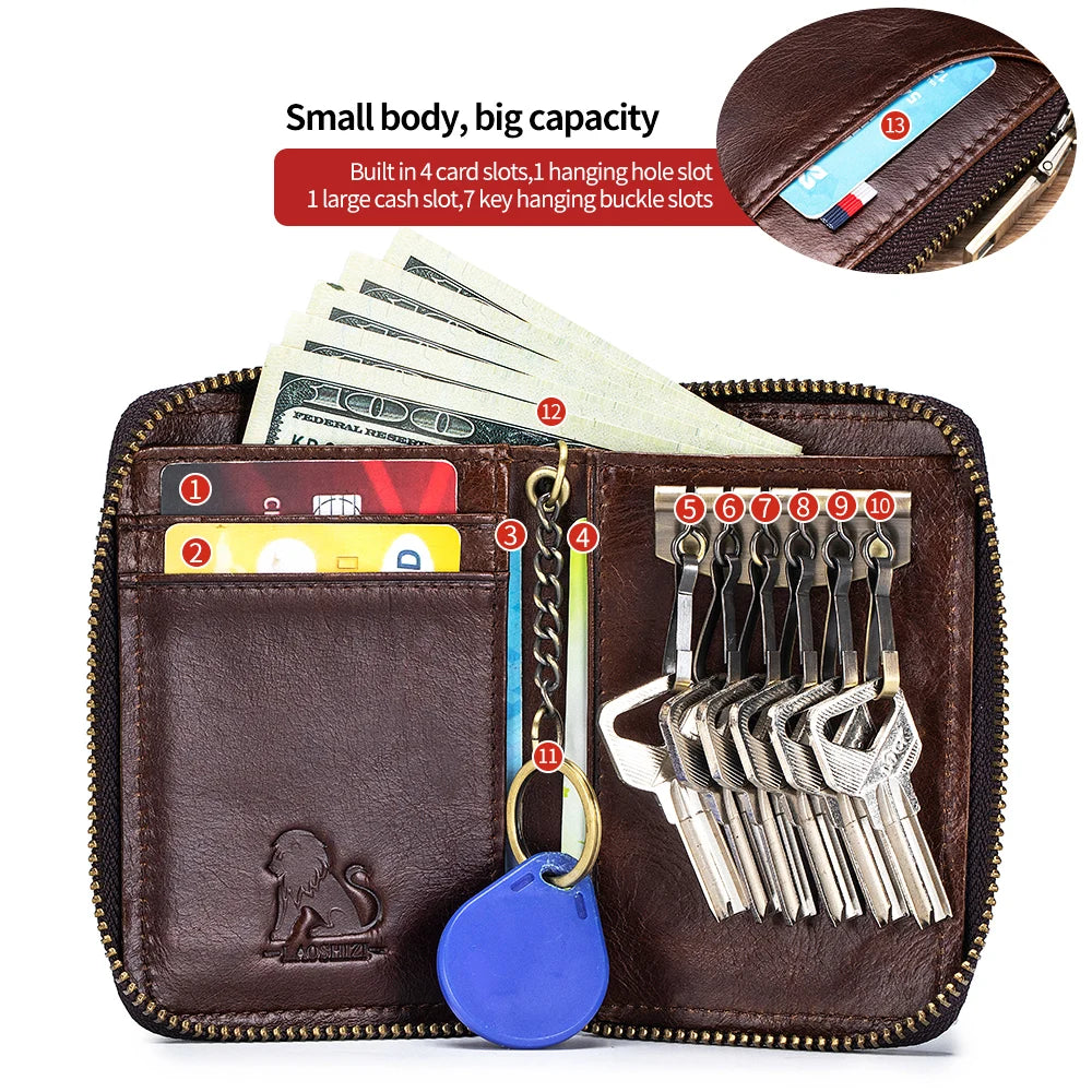 Genuine Leather Key Wallet & Card Holder for Men