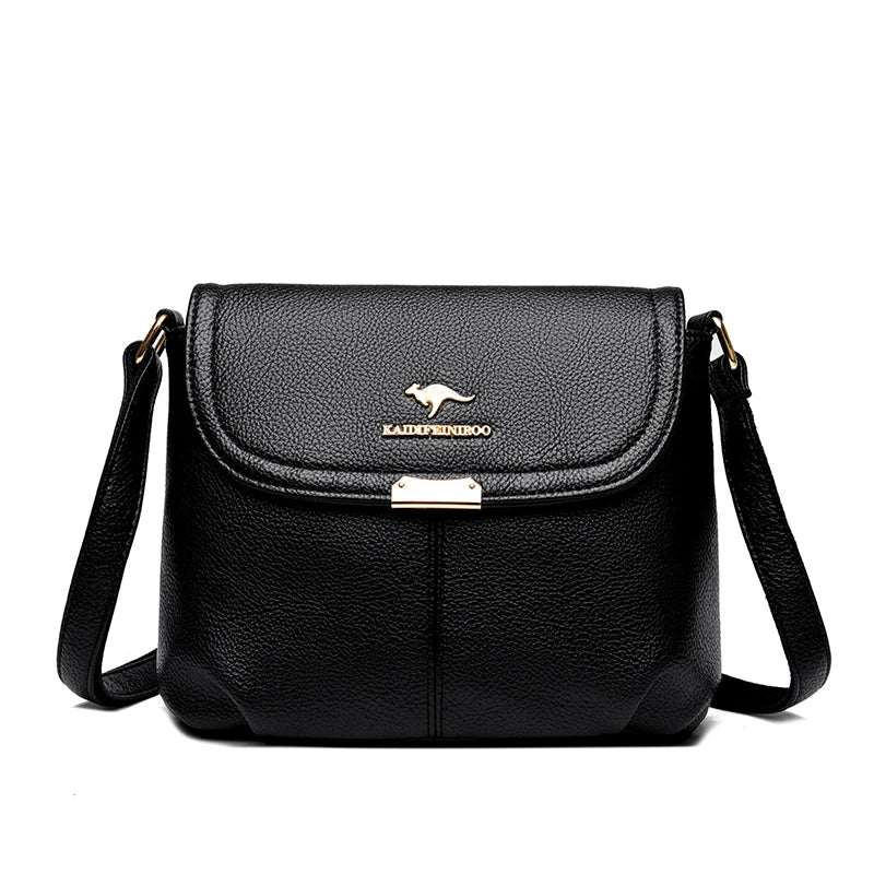 Leather Crossbody Shoulder Bag for Women – Soft Flap Handbag