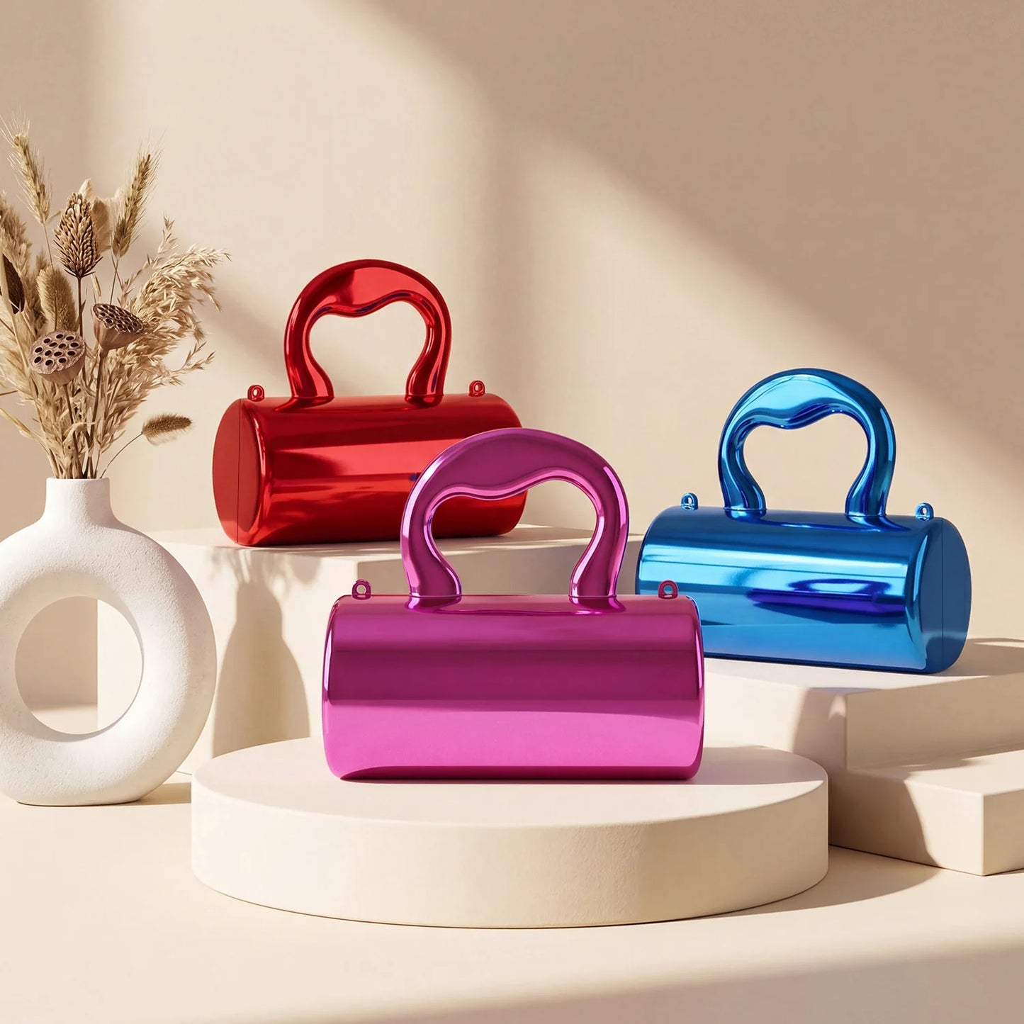 Mini Acrylic Cylinder Clutch Bag for Women – Metallic Evening Purse