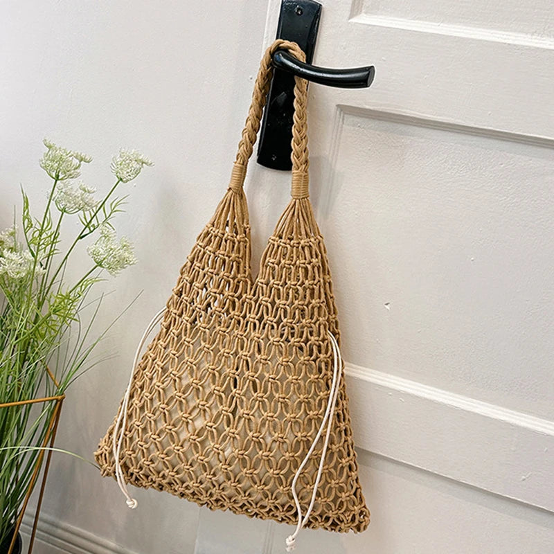 Women's Large Straw Woven Tote Bag – Hollow Beach Shoulder Bag