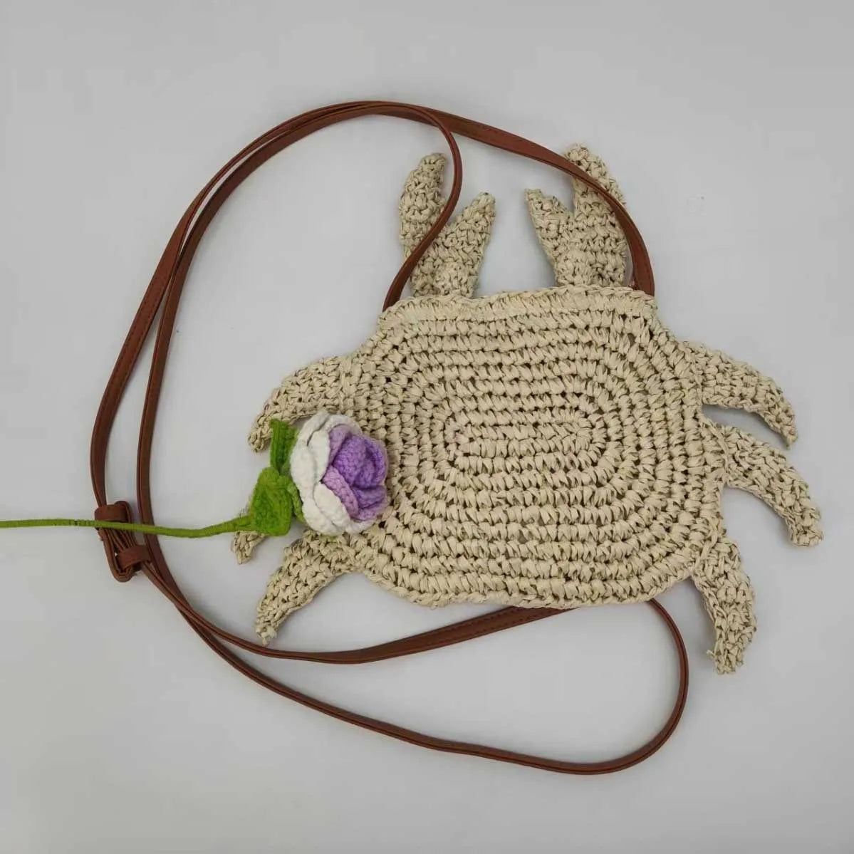 Crochet Crab Crossbody Bag Cute Straw Woven Mini Purse