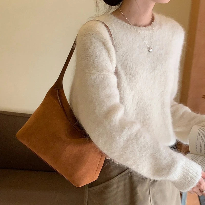 Vintage Leather Shoulder Bag – Large Capacity Underarm Purse for Women