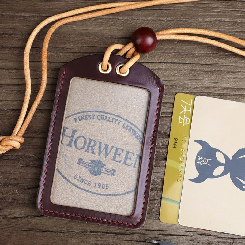 Horween Leather ID Badge Holder with Lanyard