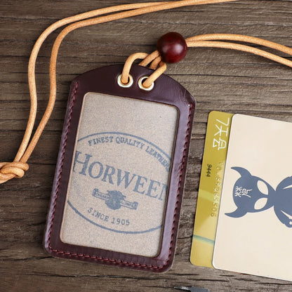 Horween Leather ID Badge Holder with Lanyard
