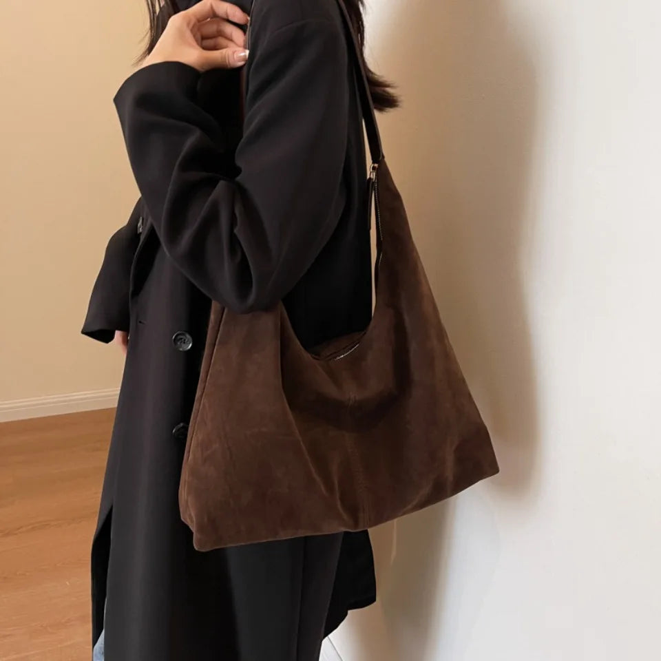 Suede Leather Hobo Shoulder Bag for Women