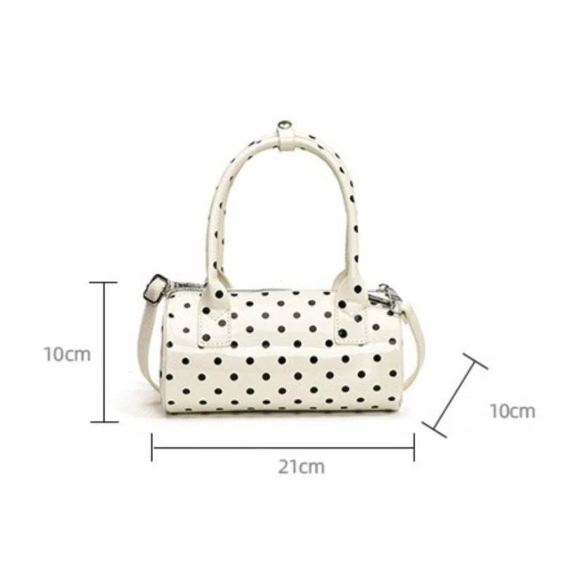 Crossbody Bag Women Barrel Shape Mini Top Handle Purse Pu Leather Polka Dot Cute Handbag Adjustable