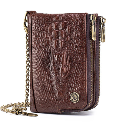 Crocodile Pattern RFID Wallet with Chain – Luxury Leather Card Holder