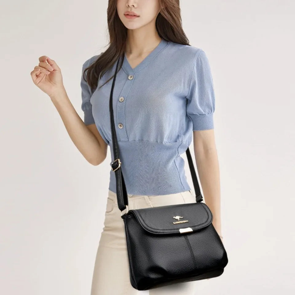 Leather Crossbody Shoulder Bag for Women – Soft Flap Handbag