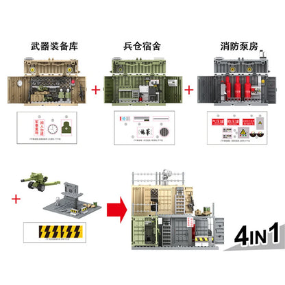 Military Base Container Building Blocks Set with Soldiers & Weapons