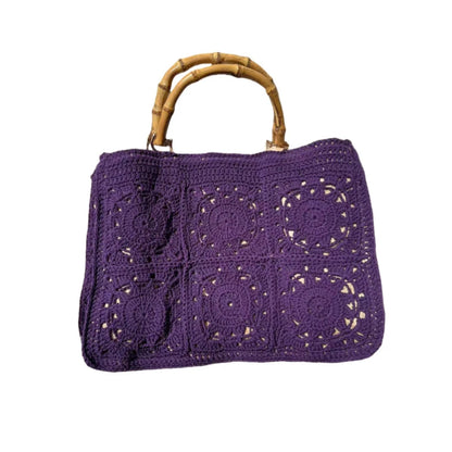 Vintage Bamboon Handle Women Handbags Crochet Large Capacity Tote Bag Handmade Woven Hollow Beach