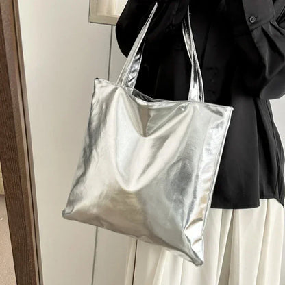 Metallic Tote Bag for Women – Shiny PU Leather Shoulder Bag