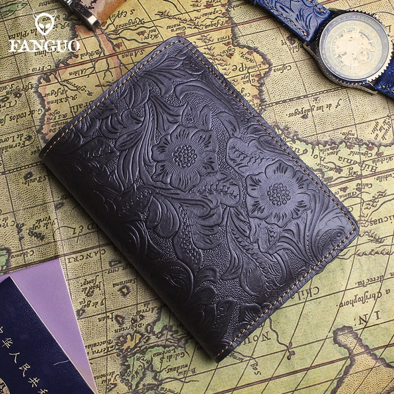 Genuine Leather Passport Holder Wallet – Embossed Travel Cover for Men & Women