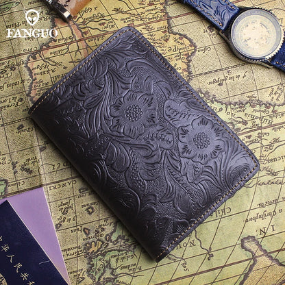 Genuine Leather Passport Holder Wallet – Embossed Travel Cover for Men & Women